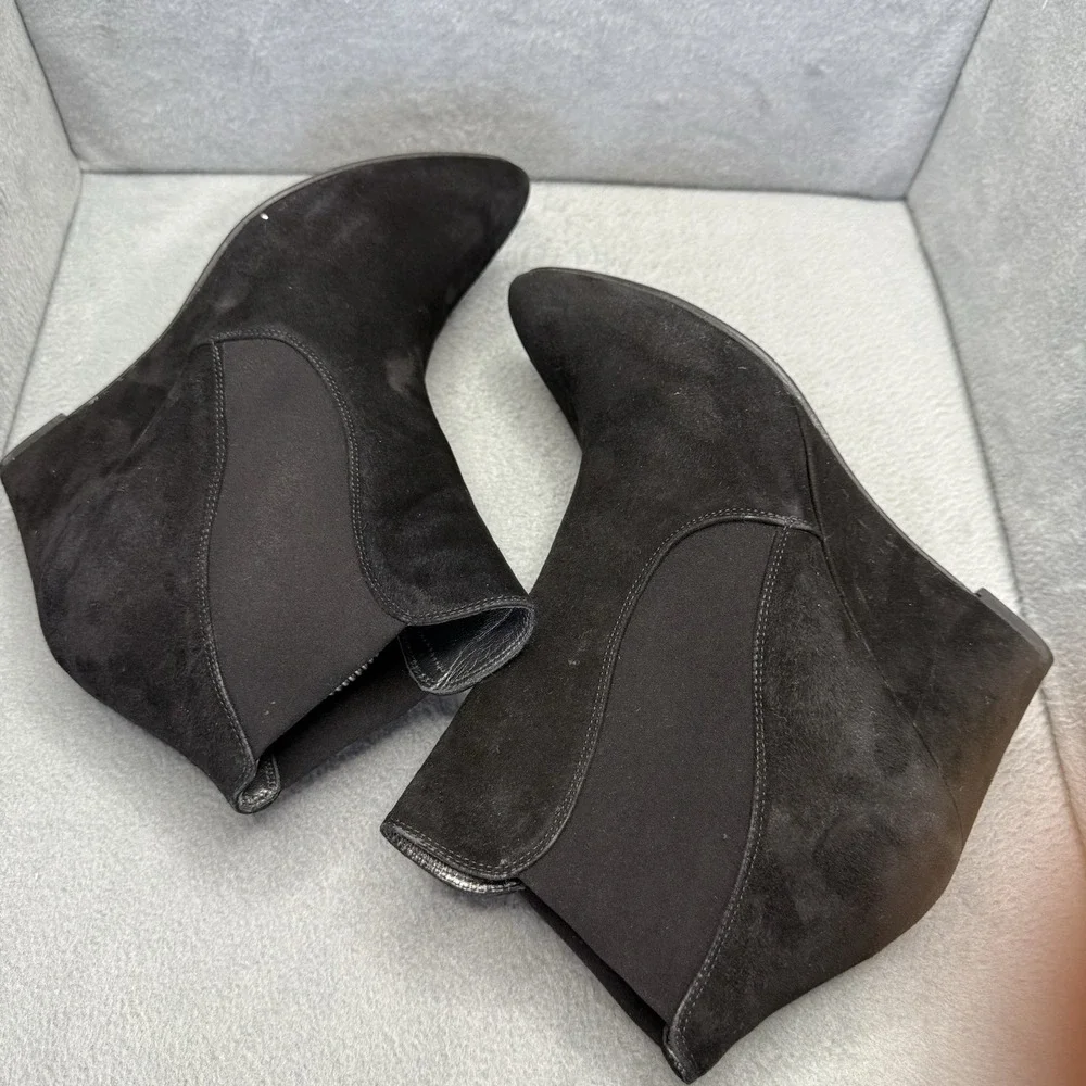 Stuart Weitzman Women's 9 Black Suede Stretch Wedge Ankle Booties Spain